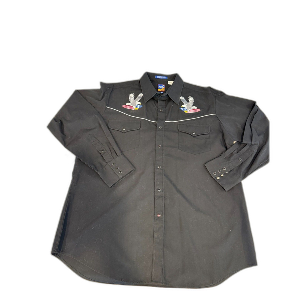Rock Canyon Western Shirt Mens XL Black Eagle Embroidered Pearl Snap